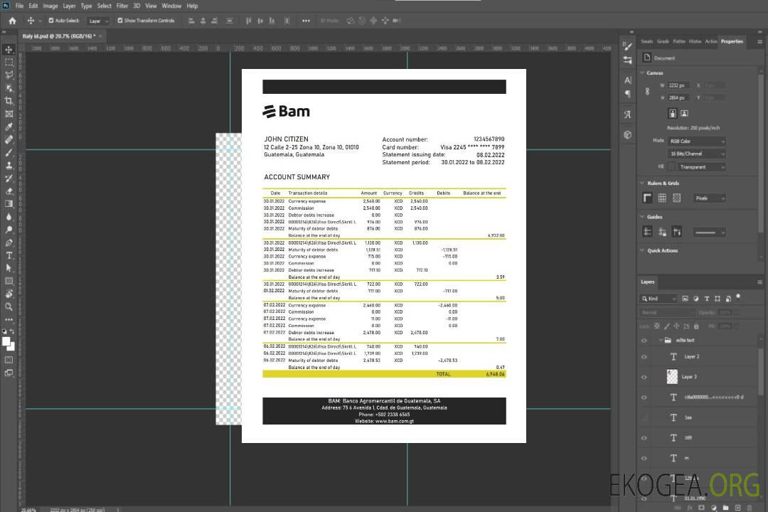 Relevé de la Banque Agromercantil du Guatemala template